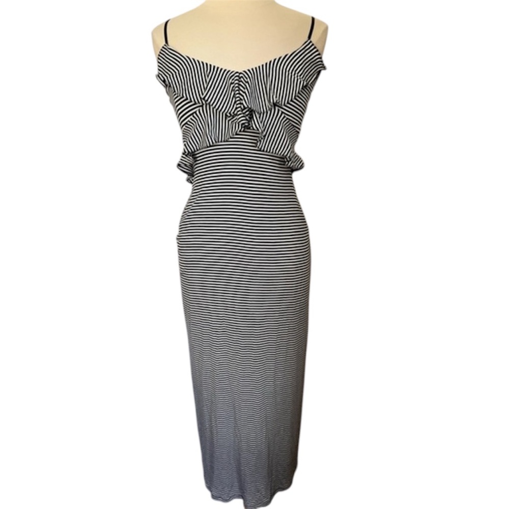 Max Studio Black & White Stripe Maxi Dress w/adjustable spaghetti straps Size XS